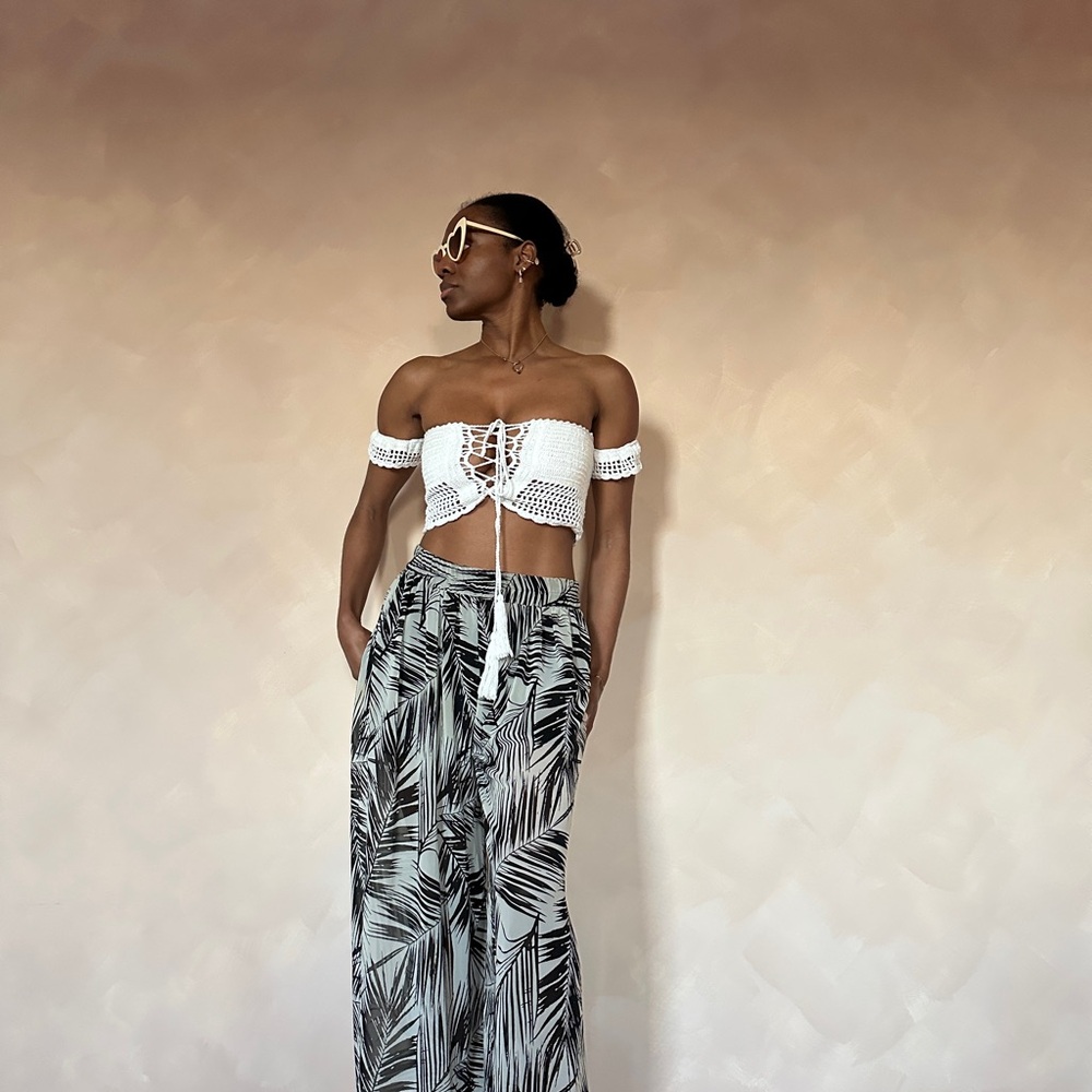White Andi Bagus Lace-Up Crop Top